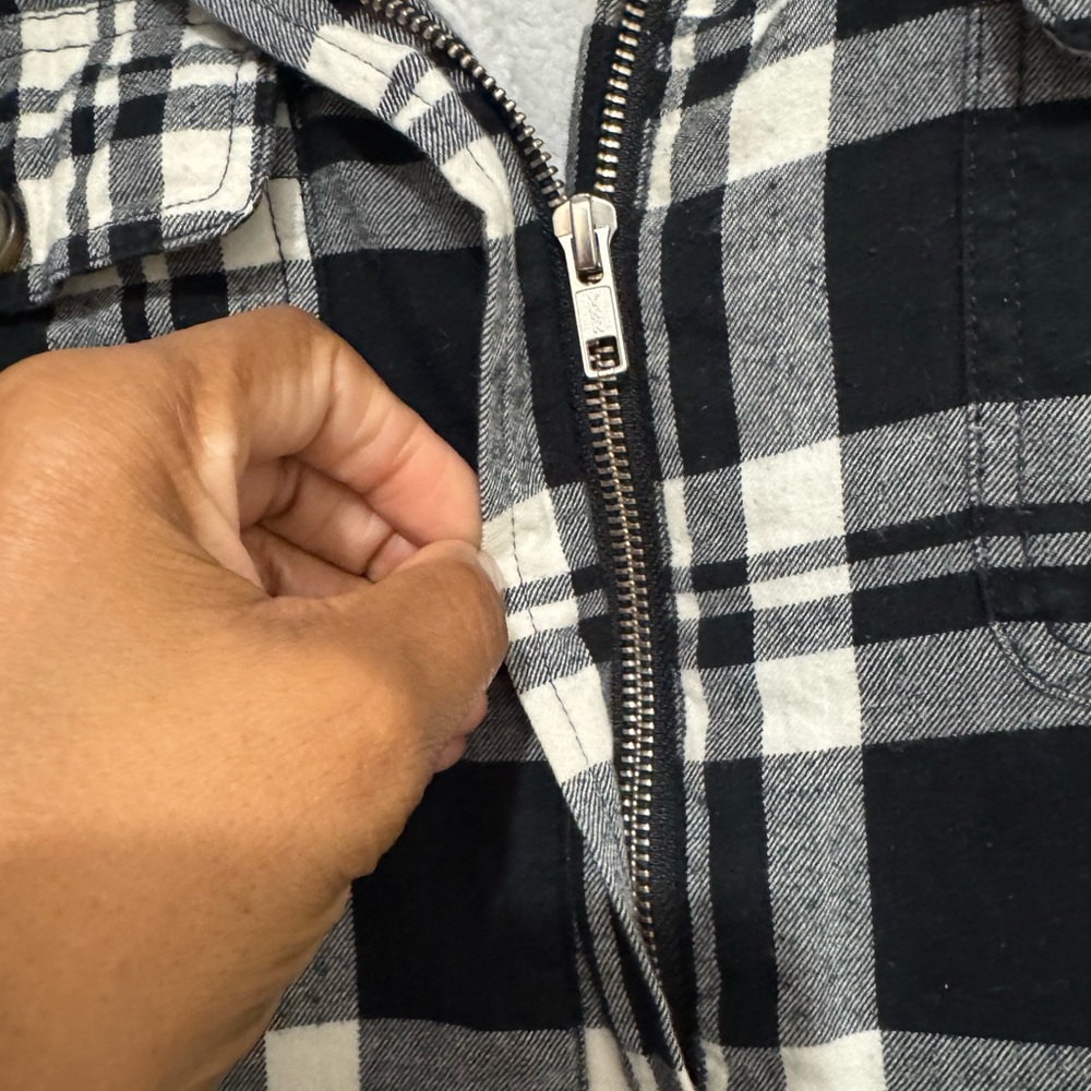 Flannel Hoodie Jacket Fleece Lined Flannel Shirt Plaid Zip Up - Picture 4 of 12